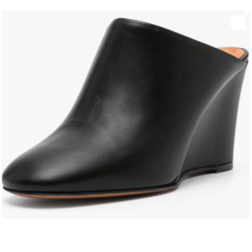 Milooey shoes Black Round Toe Mules Casual Wedge High Heel Clogs Sandal